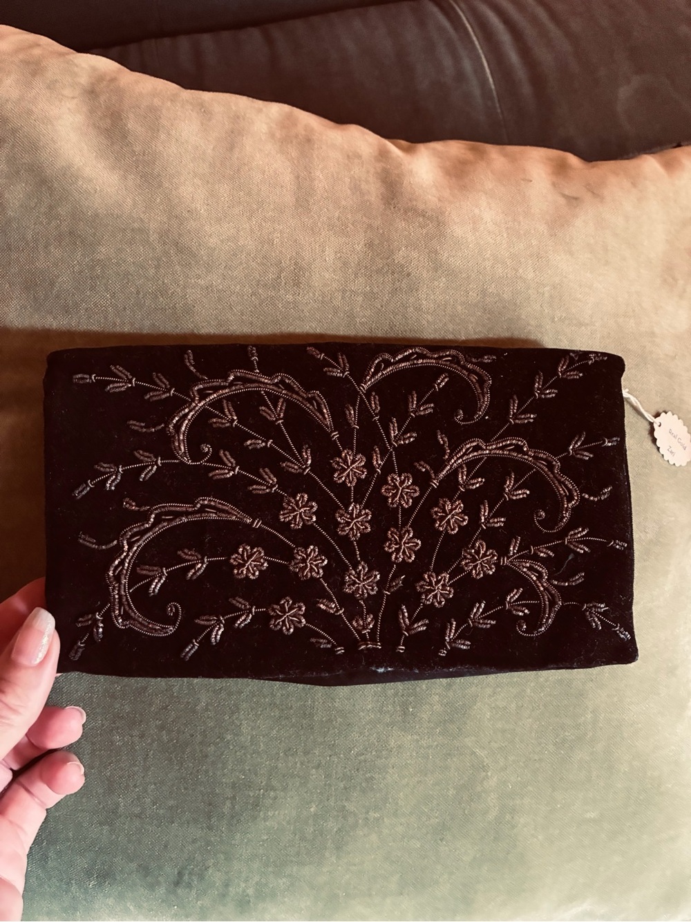 Embroidered Black Velvet Vintage Clutch